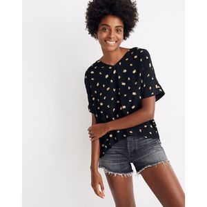 Madewell Drapey V-Neck Button-Back Top in French Daisies Size Medium Blouse Shir